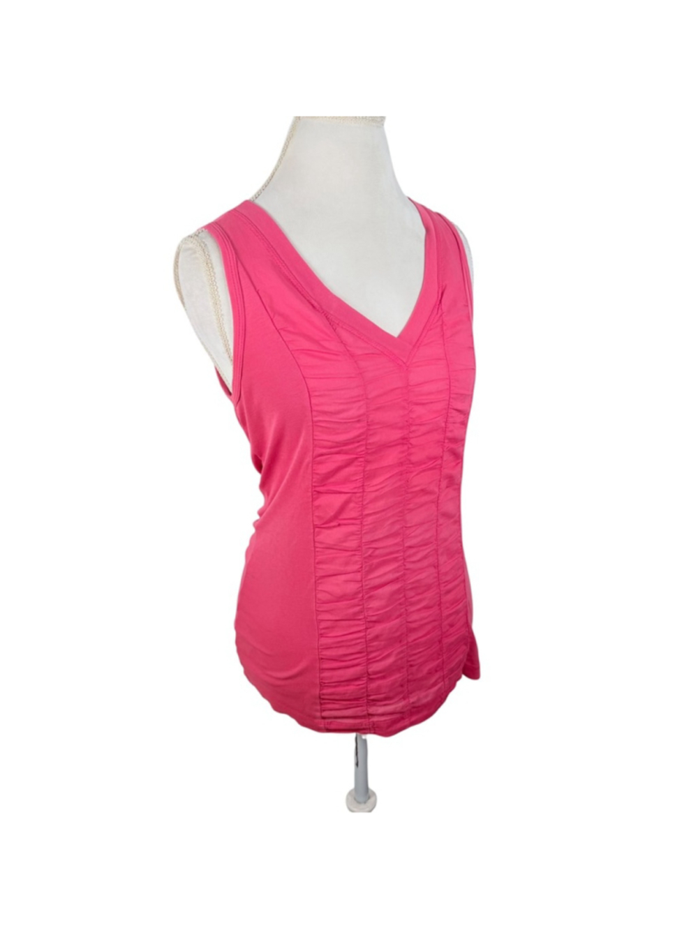 XCVI Tank Top Coral Puckered Pleated Front V Neck 100% Cotton Lagenlook Size M - Picture 6 of 9